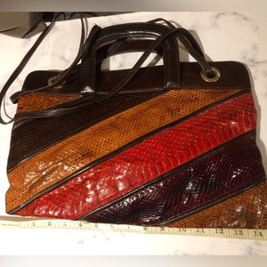 Vintage reptile snake skin leather lining satchel, shoulder bag or crossbody